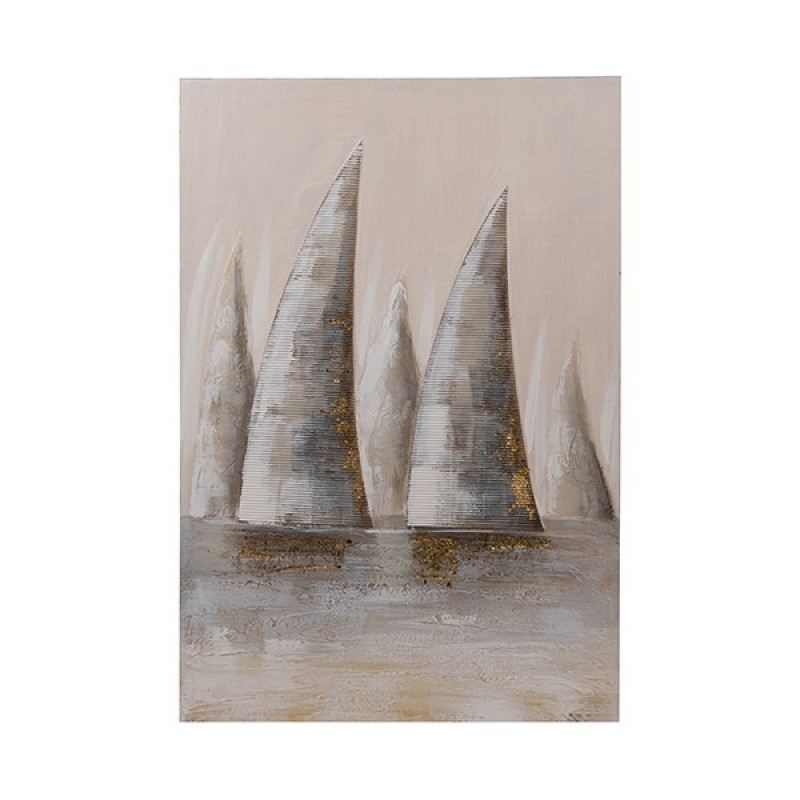 CANVAS WALL ART SHIP BEIGE-LIGHT BLUE-GOLD 60x90cm 812-20066