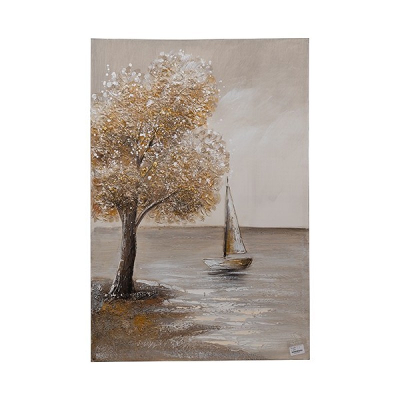 CANVAS WALL ART TREE & SHIP BROWN-WHITE-BEIGE 60x3x90cm 812-20068