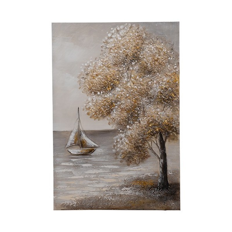 CANVAS WALL ART TREE & SHIP BROWN-WHITE-BEIGE 60x3x90cm 812-20069