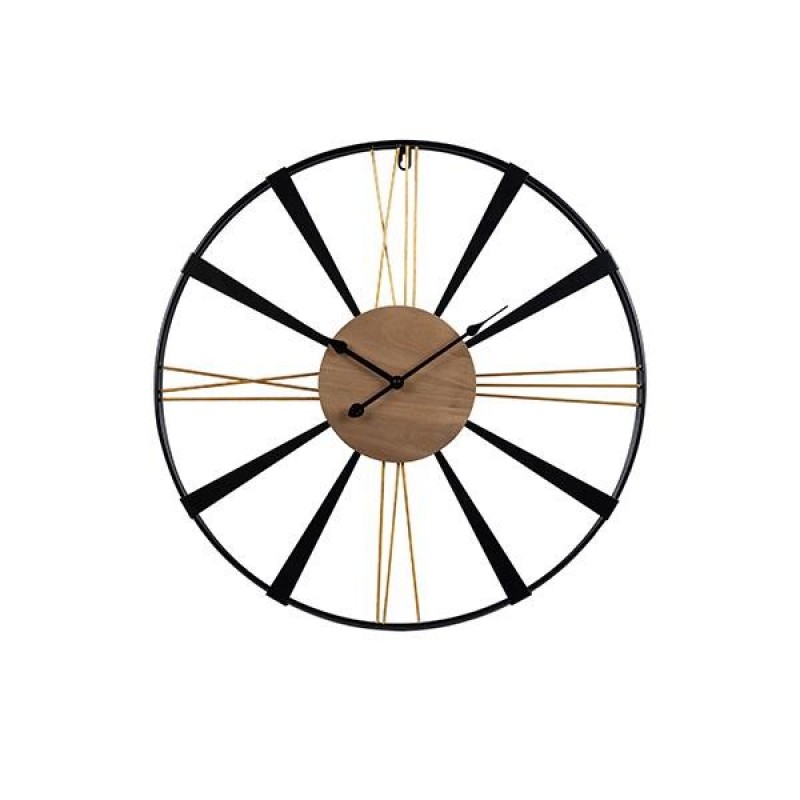 WALL CLOCK METAL- WOOD BLACK-GOLD 60x4x60cm 813-30068
