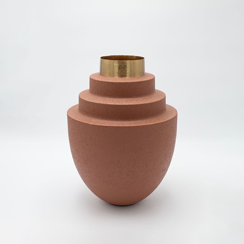 VASE METAL TILE-GOLD 26x26x34cm 819-00308