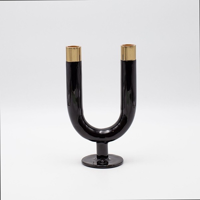 CANDLE HOLDER METAL BLACK-GOLD 11x7.5x20cm 819-00310