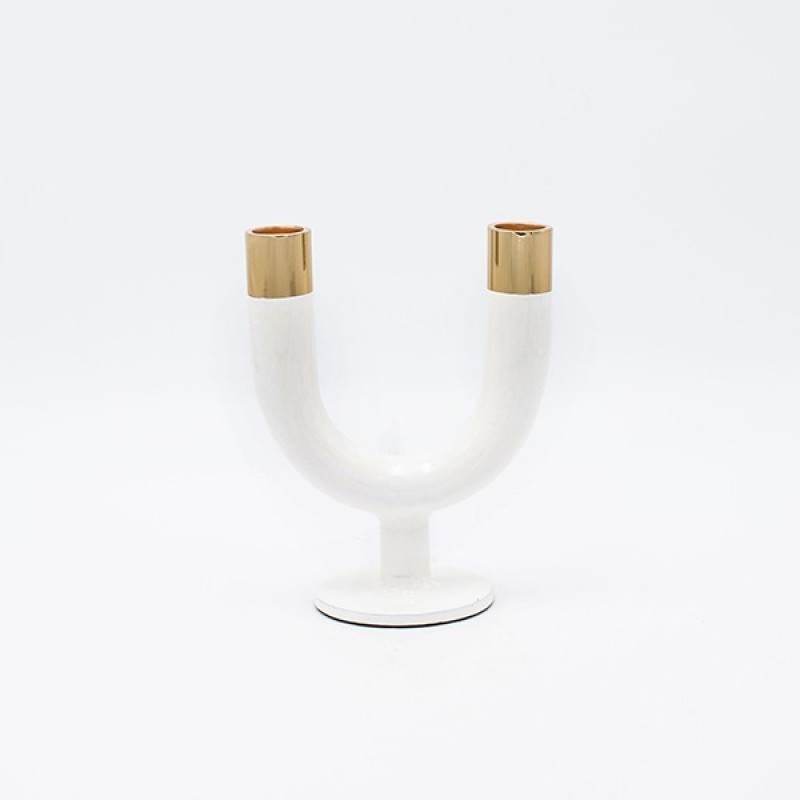 CANDLE HOLDER METAL WHITE-GOLD 11x7.5x15cm 819-00311