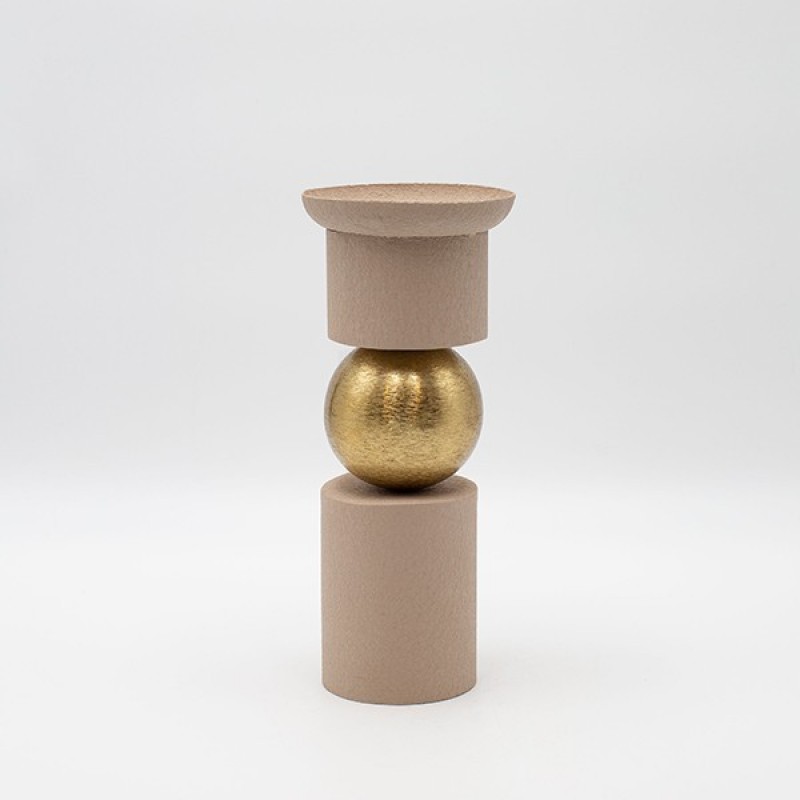 CANDLE HOLDER METAL BEIGE-GOLD 10x10x26cm 819-00318