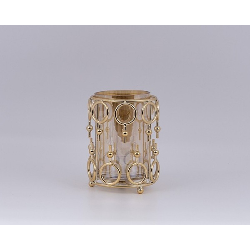 CANDLE HOLDER GLASS WITH METALLIC ACCENTS GOLD 12x17cm 819-00962