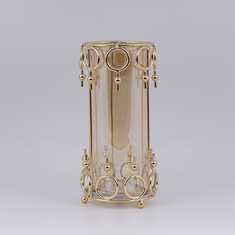 CANDLE HOLDER GLASS WITH METALLIC ACCENTS GOLD 12x27cm 819-00964