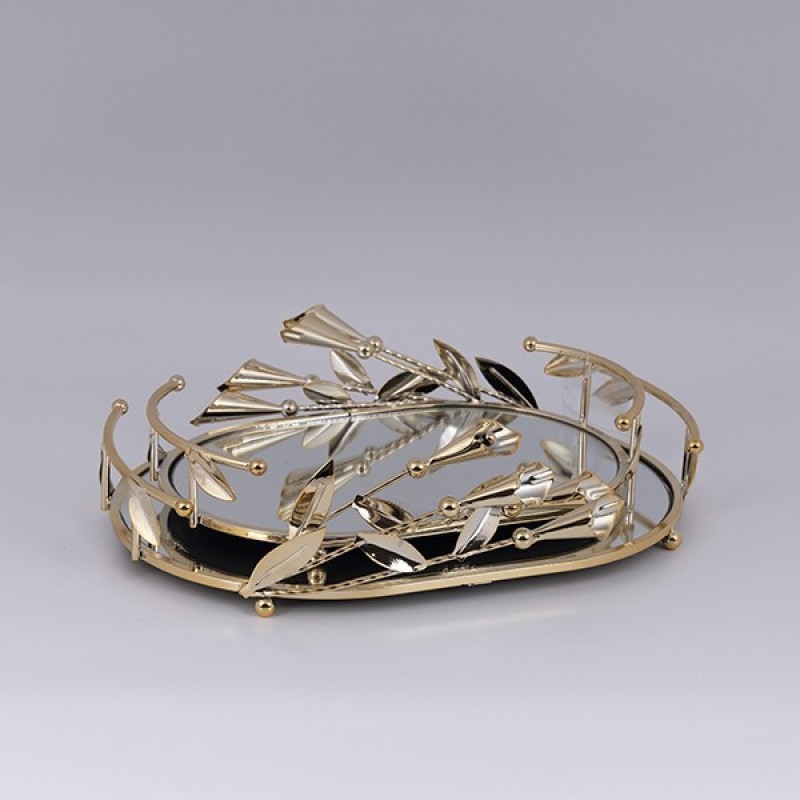 S/2 TRAY METAL WITH MIRROR GOLD 36x26 / 30x20cm 819-00970
