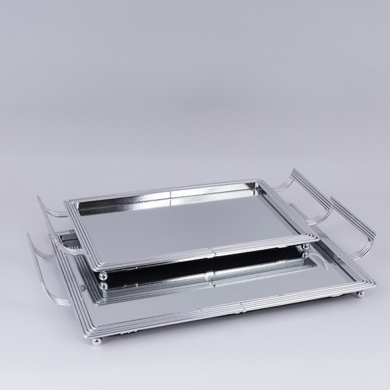 S/2 TRAY METAL WITH MIRROR SILVER 46x28cm / 40x22cm 819-00972