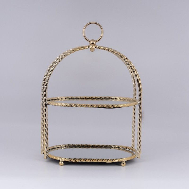 DECORATIVE CAKE STAND METAL WITH MIRROR GOLD 22x32x45cm 819-00976