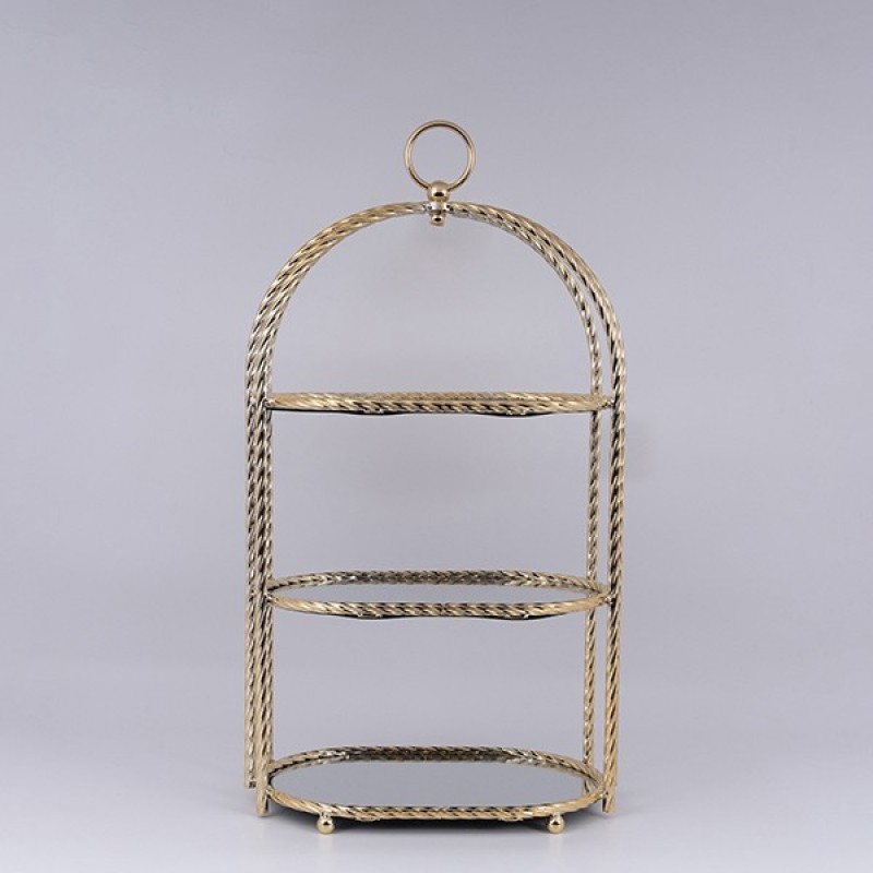 DECORATIVE CAKE STAND METAL WITH MIRROR GOLD 22x32x60cm 819-00977