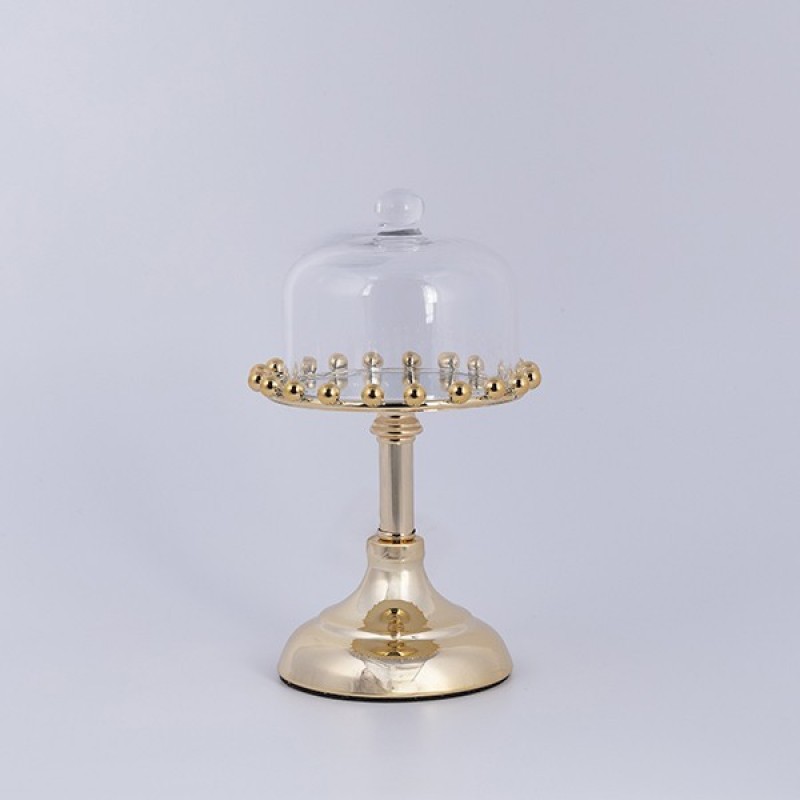 DECORATIVE CAKE STAND WITH LID METAL WITH MIRROR GOLD 22x15cm 819-00978