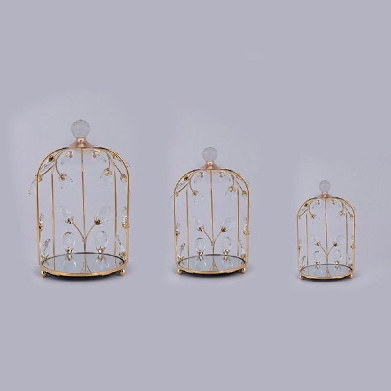 S/3 DECORATIVE CAKE STAND METAL WITH MIRROR GOLD 24x25cm/ 17x28cm/ 20x32cm 819-00980