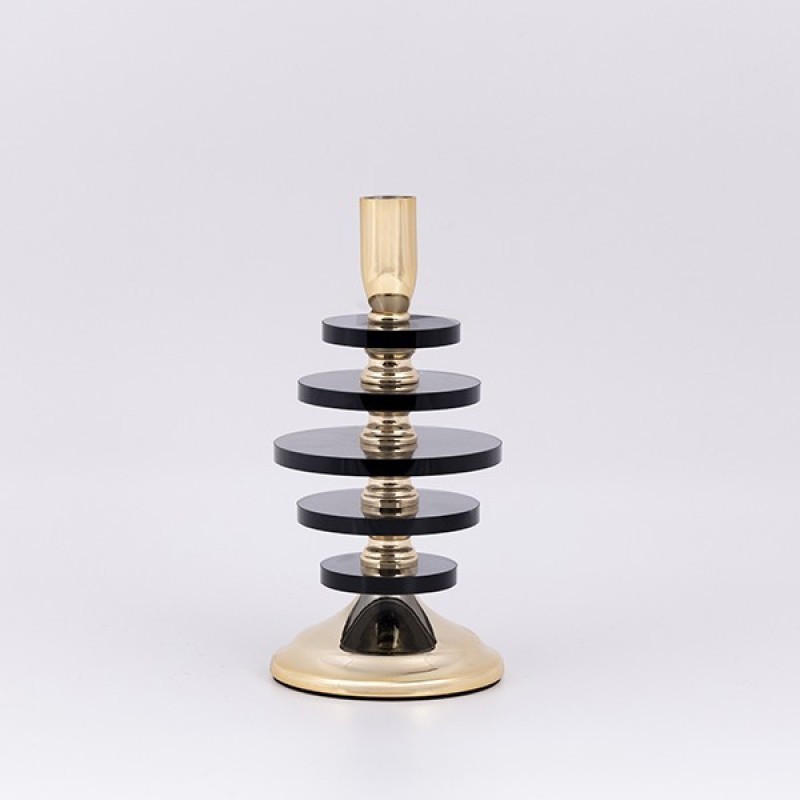 CANDLE HOLDER WITH GLASS AND METAL GOLD-GREY 10x22cm 819-00981