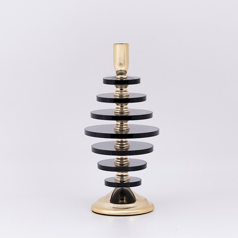 CANDLE HOLDER WITH GLASS AND METAL GOLD-GREY 12x27cm 819-00982