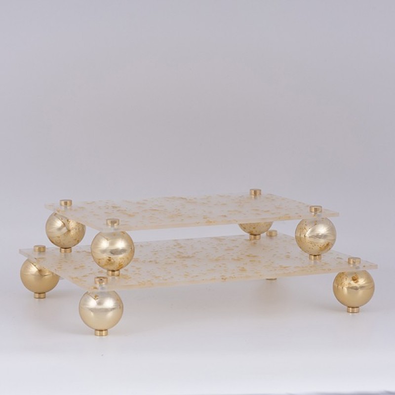 S/2 TRAY PLASTIC WITH METAL GOLD ELEMENTS 36x26x6.5cm/ 30x20x6.5cm 819-00991