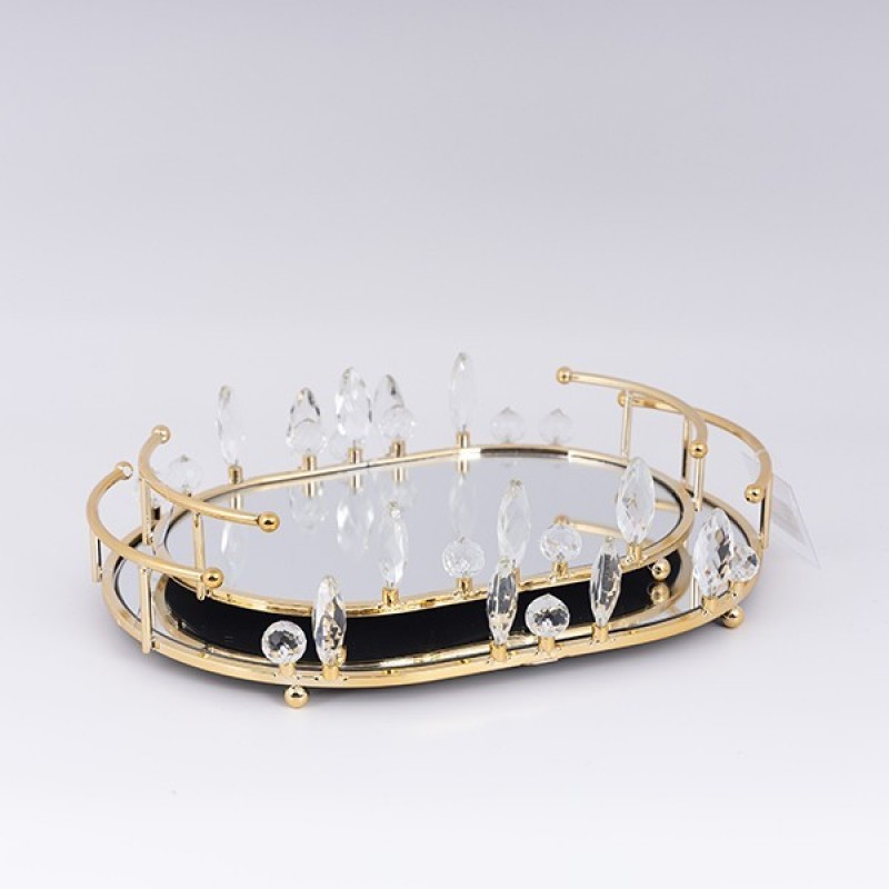 S/2 TRAY METAL WITH MIRROR GOLD 36x25cm/ 30x19cm 819-00992