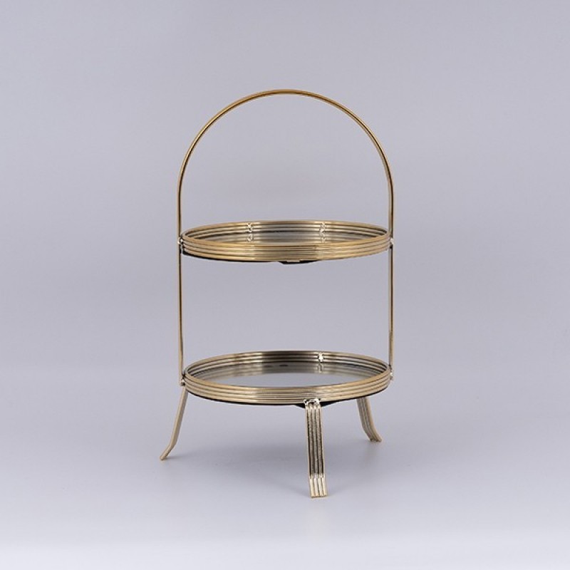 DECORATIVE CAKE STAND 2 TIERS GLASS WITH GOLD DETAILS 20x38cm 819-01025