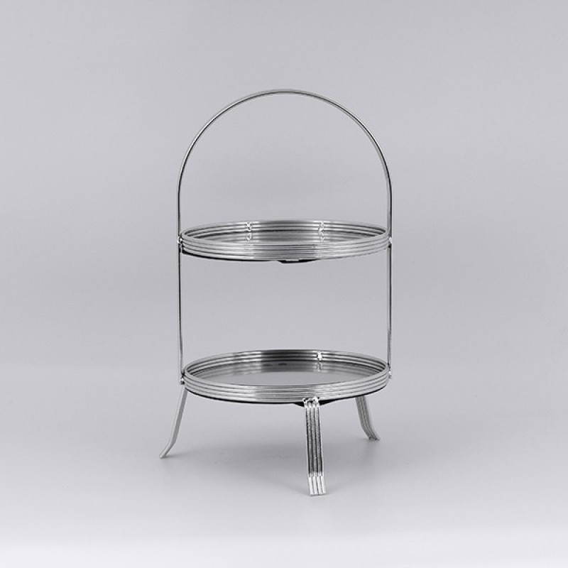 DECORATIVE CAKE STAND 2 TIERS GLASS WITH SILVER DETAILS 20x38cm 819-01027