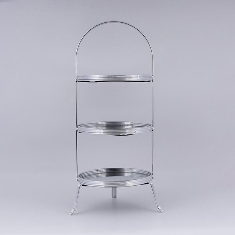 DECORATIVE CAKE STAND 3 TIERS GLASS WITH SILVER DETAILS 20x51cm 819-01028