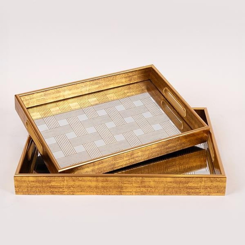 S/2 TRAY PS & MIRROR BROWN 40x30x4.5cm / 35x25x4.5cm 819-01157
