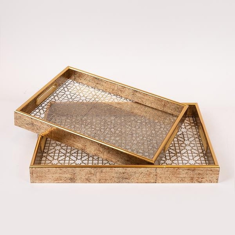 S/2 TRAY PS & GLASS BROWN 40x30x4.5cm / 35x25x4.5cm 819-01158