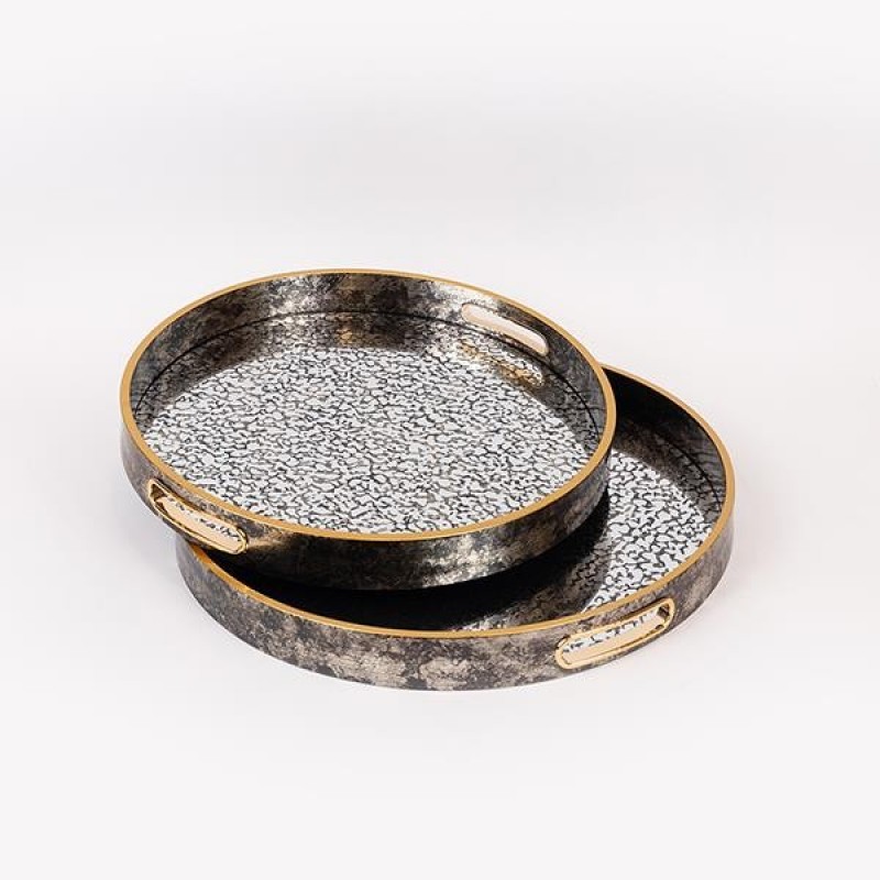 S/2 TRAY PS & MIRROR GREY - GOLD 40x40x4cm / 36x36x4cm 819-01159