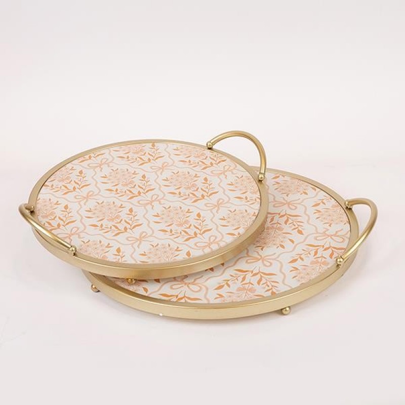 S/2 TRAY METAL & GLASS GOLD - WHITE 35x35x6cm / 30x30x6cm 819-01166