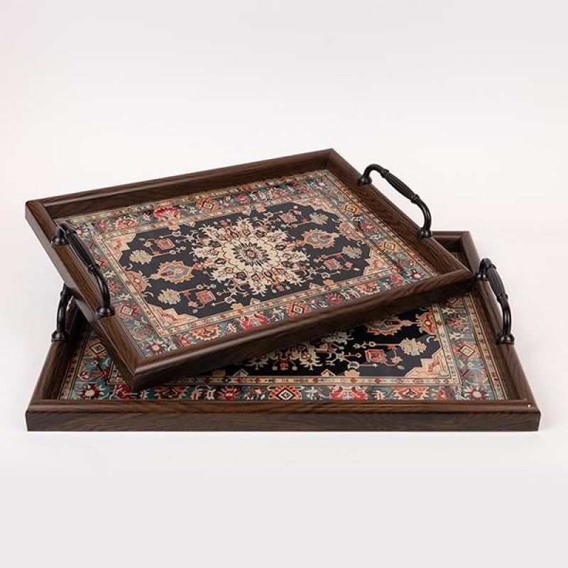 S/2 TRAY PS & GLASS BROWN 49.5x36.5x6cm / 44x31x6cm 819-01169