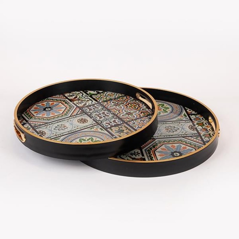 S/2 TRAY PS & GLASS BROWN 40x40x4cm / 36x36x4cm 819-01171