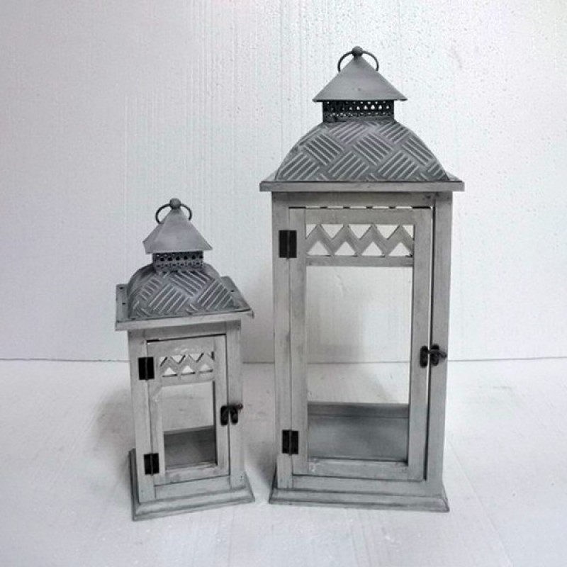 S/2 LANTERNS WOODEN WHITE 50x26x62cm 819-01435