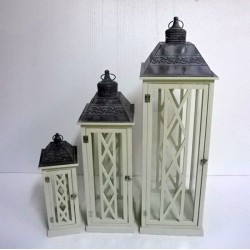 S/3 LANTERNS WOODEN WHITE METAL 34x34x104cm 819-01436 S/3 LANTERNS WOODEN WHITE METAL 34x34x104cm 819-01436