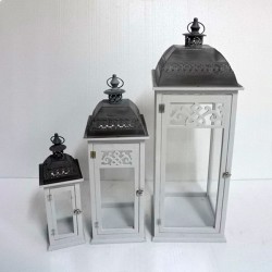 S/3 LANTERNS WOODEN WHITE METAL 35x35x95cm 819-01437 S/3 LANTERNS WOODEN WHITE METAL 35x35x95cm 819-01437