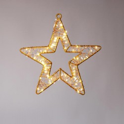 LIGHTED STAR 23cm, 80 MINI LED, 4,5V ADAPTOR, BRONZE METAL FRAME, BRONZE COPPER WIRE, 70 WARM WHITE & 10 WARM WHITE FLASH MINI LED, LEAD WIRE 5m, IP44 600-22552