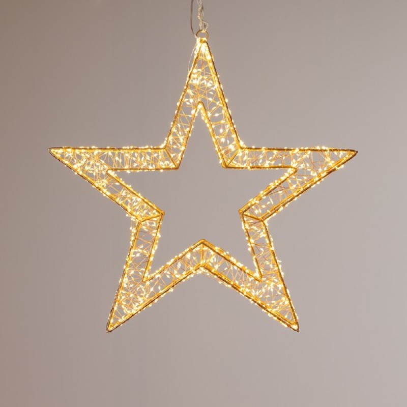 LIGHTED STAR 38cm, 720 MINI LED, 24V ADAPTOR, TIMER, BRONZE COPPER WIRE, BRONZE METAL FRAME, WARM WHITE LED, LEAD WIRE 5m, IP44 600-22570
