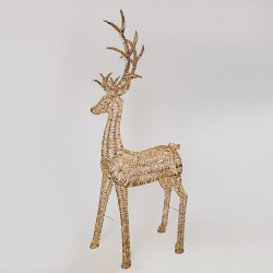 LIGHTED GOLD REINDEER 270cm, 5200 MINI LED, 31V ADAPTOR, 8 M/F, SILVER COPPER WIRE, GOLD METAL FRAME, WARM WHITE LED, LEAD WIRE 5m, IP44 600-22573