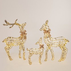 LIGHTED GOLD REINDEER 62/100/102cm, 3 DESIGNS, 200/480/480 MINI LED, 31V ADAPTOR, TIMER, SILVER COPPER WIRE, GOLD METAL FRAME, WARM WHITE LED, LEAD WIRE 5m, IP44 600-22574