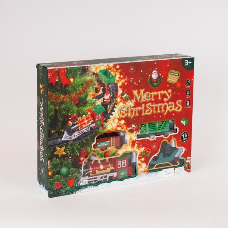 TRAIN WITH RAILS AND GREEN WAGON, FOR CHRISTMAS TREE, 18PCS 600-47283