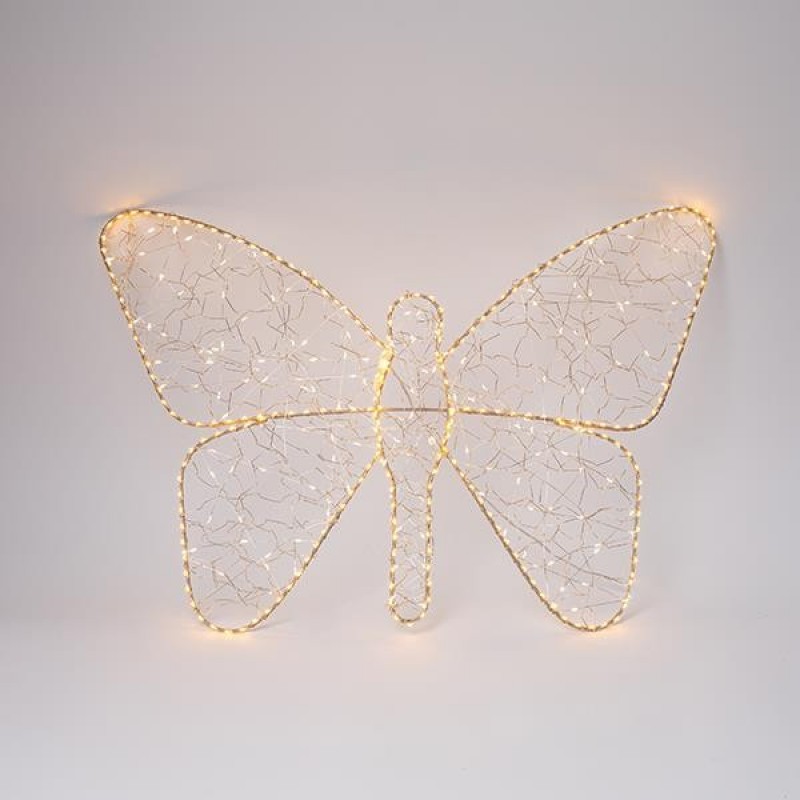 LIGHTED BUTTERFLY, ADAPTOR, TIMER, SILVER COPPER WIRE, 380 DARK WARM WHITE & 320+60 FLASH WARM WHITE LED, LEAD WIRE 5m, IP44 600-48165