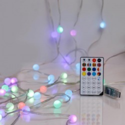 LINE, 100 MINI LED, WHITE BALLS 1,5cm, USB, APP CONTROLLED, REMOTE CONTROL, TRANSPARENT FLAT COPPER WIRE, RGB LED, PER 15cm, LEAD WIRE 3m, IP20 (roll pack) 600-01321