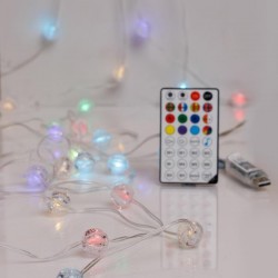 LINE, 100 MINI LED, CRACK BALLS 2cm, USB, APP CONTROLLED, REMOTE CONTROL, TRANSPARENT FLAT COPPER WIRE, RGB LED, PER 15cm, LEAD WIRE 3m, IP20 (roll pack) 600-01322