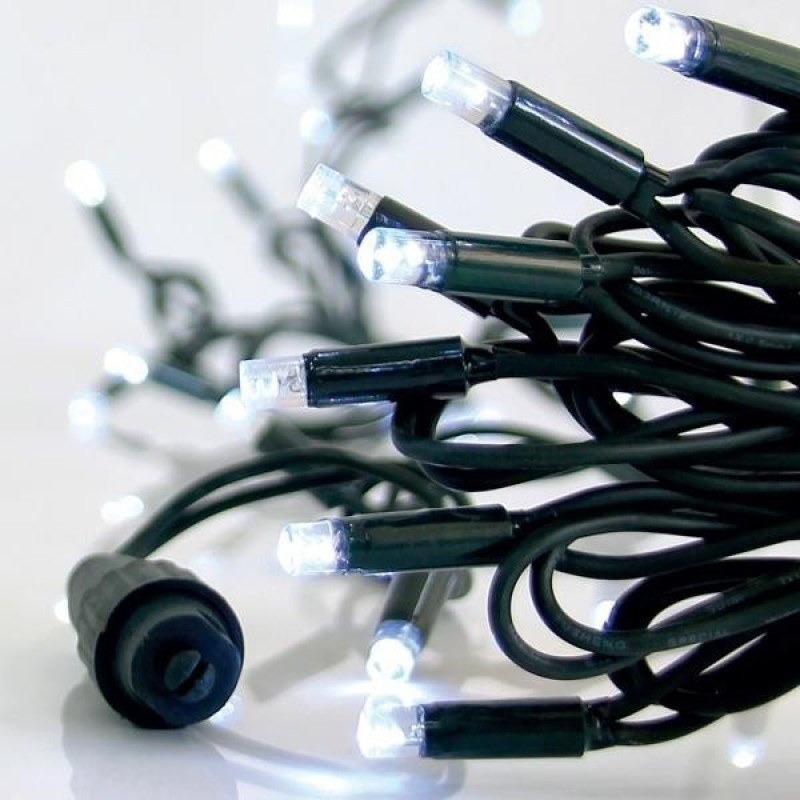 LINE, 100 LED 5mm WITH CUPS, 230V, 2 CONNECTORS UNTIL 9 SET, GREEN RUBBER WIRE, WHITE LED, PER 10cm, IP65 (NO PLUG, NO LEAD WIRE) 600-09260