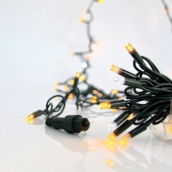 LINE, 100 LED 5mm WITH CUPS, 230V, 3 CONNECTORS UNTIL 9 SET, GREEN RUBBER WIRE, WARM WHITE + 10 WHITE FLASH LED, PER 10cm, IP65(NO PLUG, NO LEAD WIRE) 600-09266