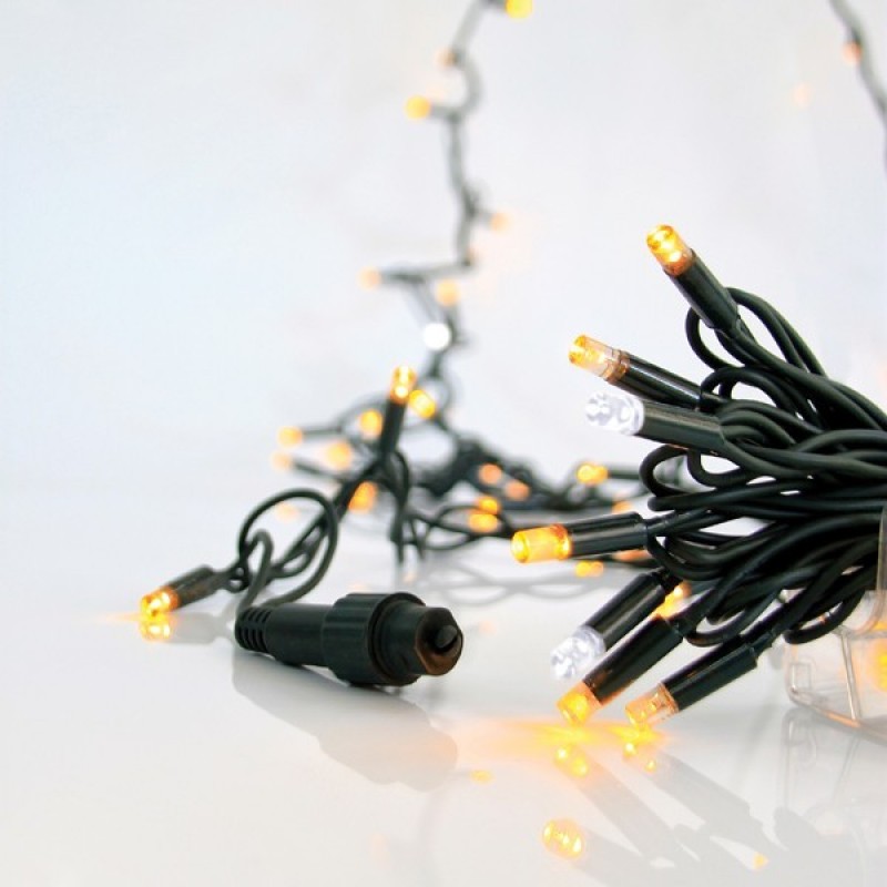 LINE, 100 LED 5mm WITH CUPS, 230V, 3 CONNECTORS UNTIL 9 SET, GREEN RUBBER WIRE, WARM WHITE + 10 WHITE FLASH LED, PER 10cm, IP65(NO PLUG, NO LEAD WIRE) 600-09266