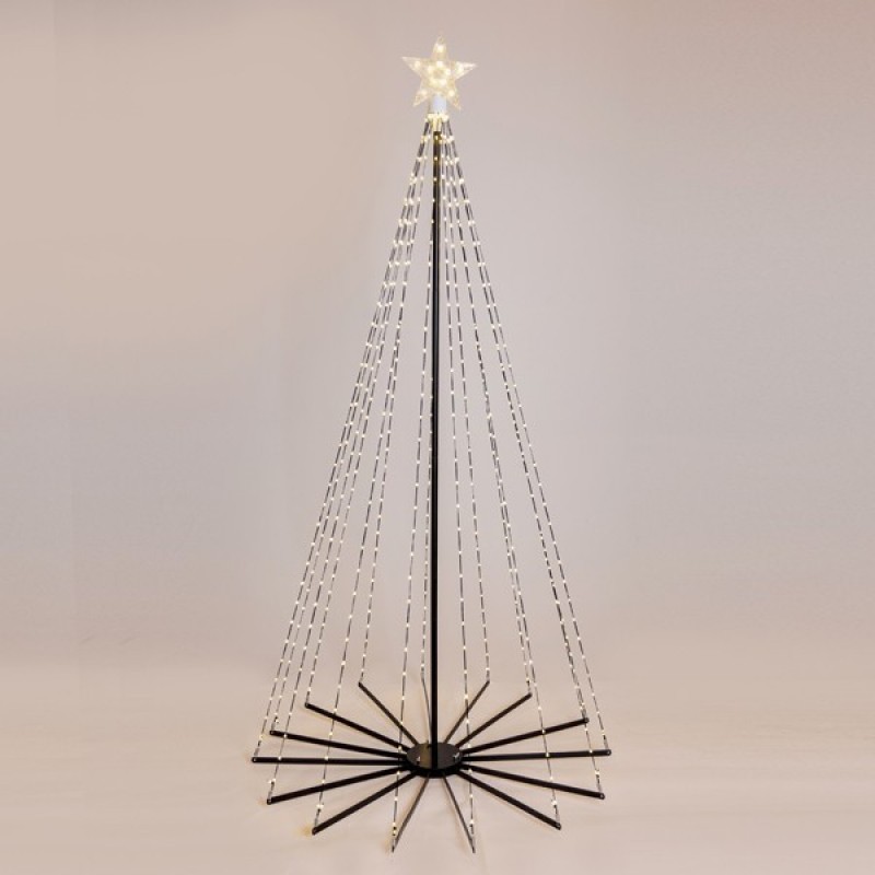 LIGHTED TREE WITH STAR ON TOP 150cm, 31V ADAPTOR, FOLDABLE BASE, 415 MINI MILKY LED, BLACK FLAT COPPER WIRE, WARM WHITE LED, LEAD WIRE 5m, IP44 600-22559
