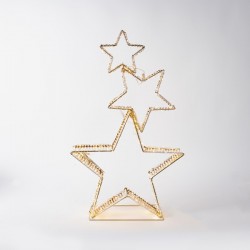 LIGHTED GOLD STARS 82cm, 350 MINI LED, 4,5V ADAPTOR, TIMER, SILVER COPPER WIRE, GOLD METAL FRAME, WARM WHITE LED, LEAD WIRE 5m, IP44 600-22576