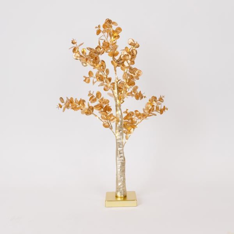 GOLD EUCALYPTUS TREE 60cm, BATTERY BOX 3xAA, TIMER, 40 MINI LED WARM WHITE, IP20 600-30717