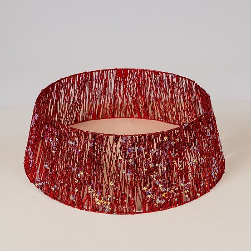 TREE SKIRT WITH RED THREAD AND IRIDESCENT LITTLE STARS, 60x20cm 600-48057