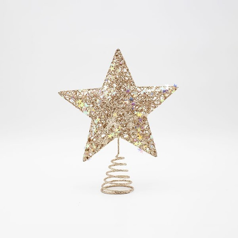 TOP TREE WITH CHAMPAGNE THREAD AND IRIDESCENT LITTLE STARS, 20x23cm 600-48060