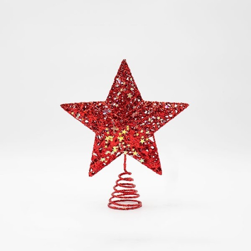 TOP TREE WITH RED THREAD AND IRIDESCENT LITTLE STARS, 20x23cm 600-48061