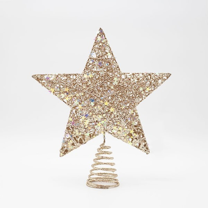 TOP TREE WITH CHAMPAGNE THREAD AND IRIDESCENT LITTLE STARS, 25x30cm 600-48064